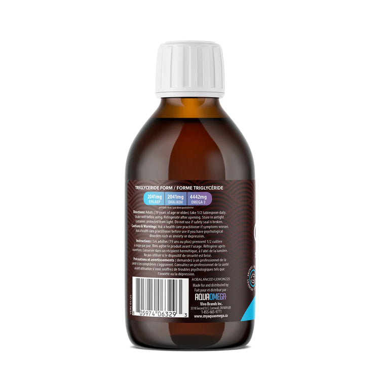 아쿠아오메가 균형 잡힌 관절염 및 두뇌 지원 | 레몬 225ml