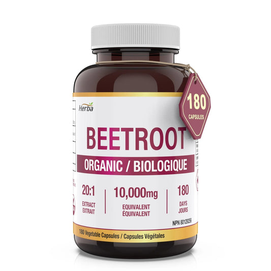 Organic Beet Root Supplement - 180 Capsules | 10,000mg Equivalent - 20:1 Extract Beetroot | Made in Canada