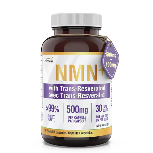 NMN Supplement + Resveratrol - 600mg | Made in Canada | 30 Vegetable Capsules