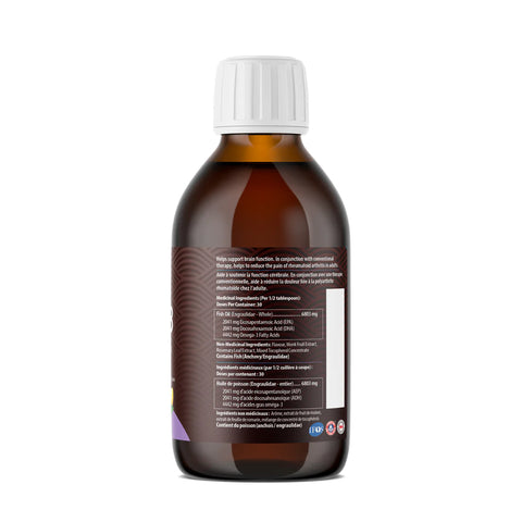 아쿠아오메가 균형 잡힌 관절염 및 두뇌 지원 | 레몬 225ml