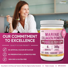 Marine Collagen Powder with Hyaluronic Acid, Silica, and Vitamin C – 305g | Made in Canada