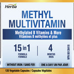 Methylated Multivitamin with TMG & Full Methylated B Complex - 120 Capsules | 15 in 1 Formula | Made in Canada