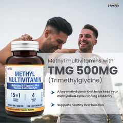 Methylated Multivitamin with TMG & Full Methylated B Complex - 120 Capsules | 15 in 1 Formula | Made in Canada