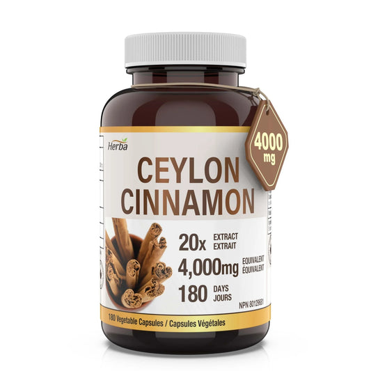 Ceylon Cinnamon Capsules 4000mg - 180 식물성 캡슐 | 20:1 추출물 | 캐나다산