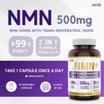 NMN Supplement + Resveratrol - 600mg | Made in Canada | 30 Vegetable Capsules