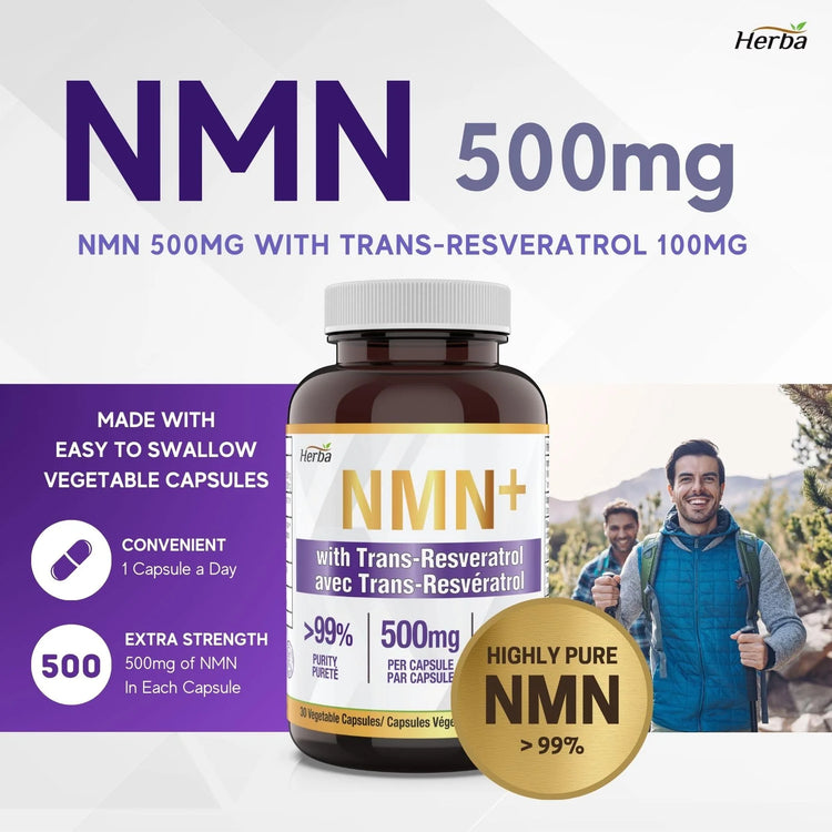 NMN Supplement + Resveratrol - 600mg | Made in Canada | 30 Vegetable Capsules