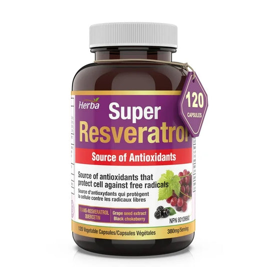 Herba Resveratrol 보충교재 - 120 캡슐 | 에키네시아, 케르세틴, 포도씨 추출물 및 아로니아가 함유된 트랜스-레스베라트롤 | 강력한 항산화 보충제 
