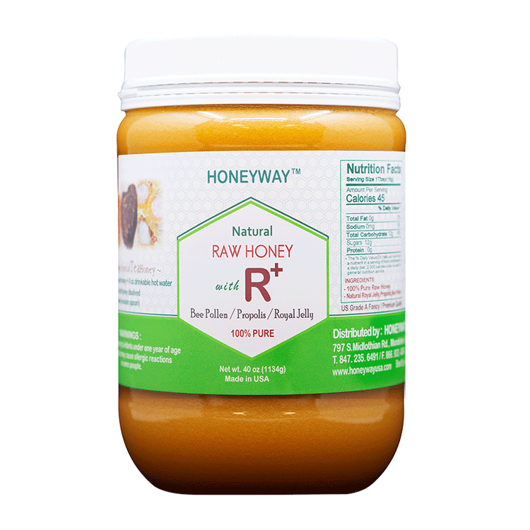 Natural Raw Honey with R+ Bee Pollen / Propolis / Royal Jelly / 40oz (1,134g)